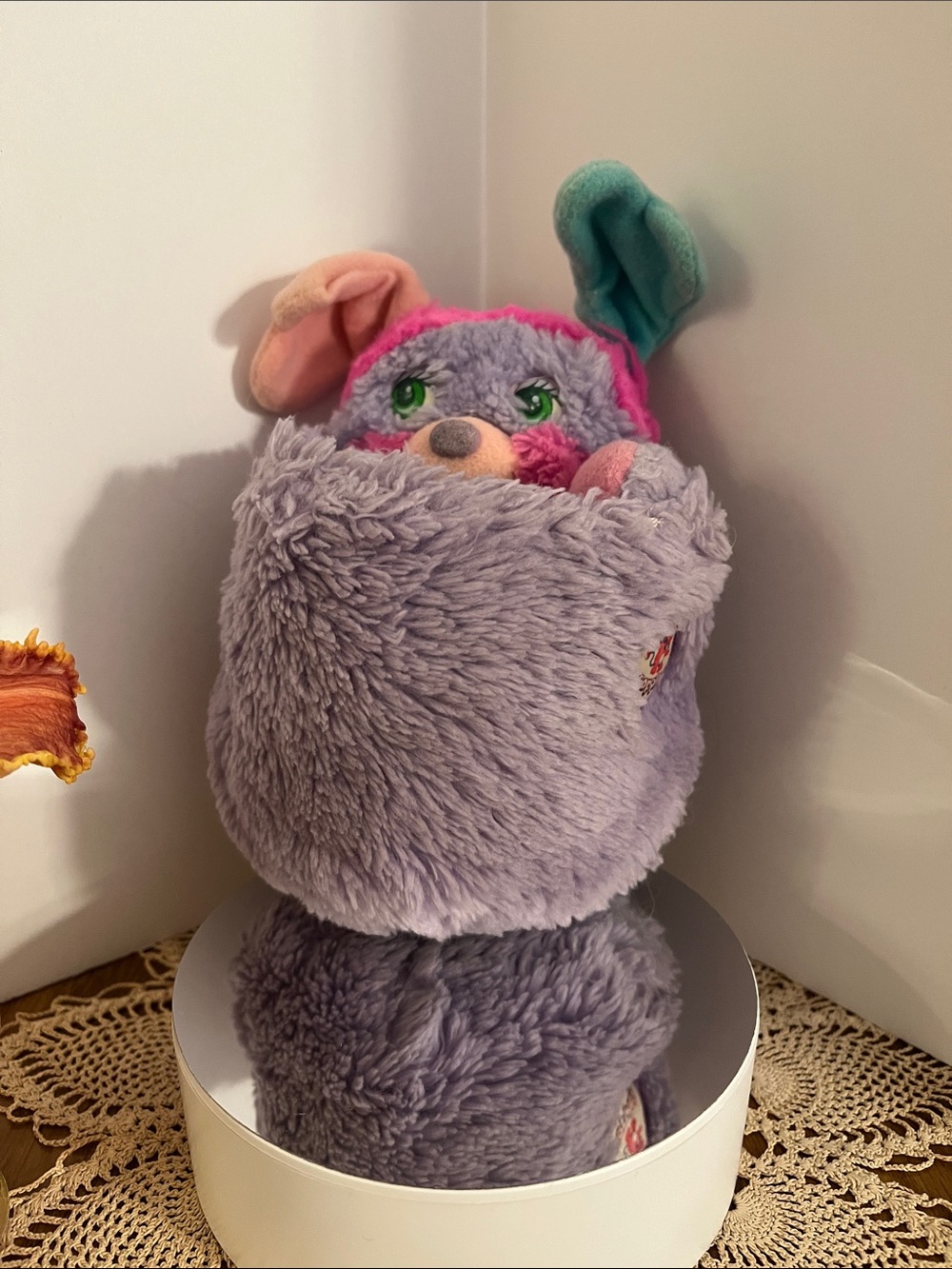 Plush Purple & Pink Popples Stuffed Animal - Soft Multi-Color Ears